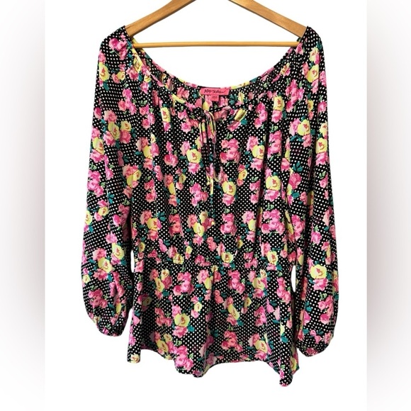 Betsey Johnson Floral Polka Dot Blouse - Picture 1 of 3